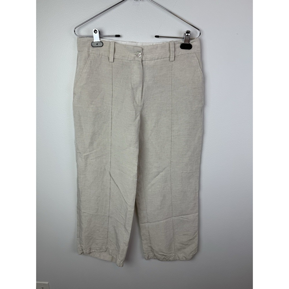 H&M Linen Blend Tan Cropped Pleated Womens Trousers Sz 8